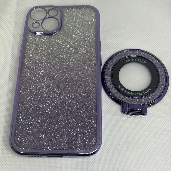 Magnetic Gradient Glitter Ring Soft Phone Case For iPhone 14 Stand Mobile - Picture 1 of 3